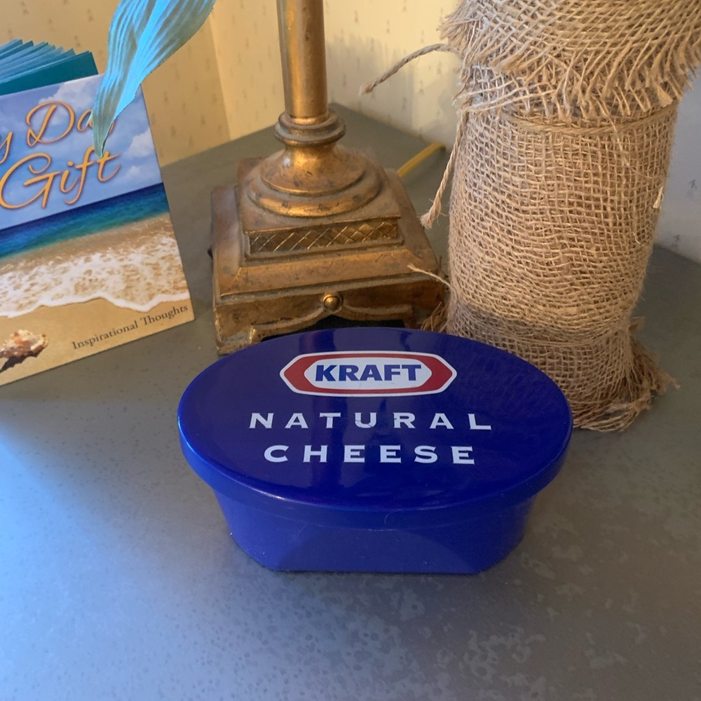 KRAFT, BLUE , Natural Cheese container with enclosed grater, Oval shape.